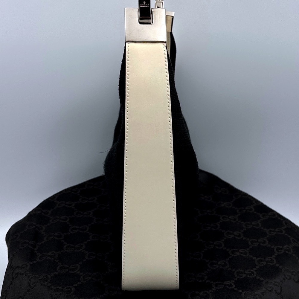 Gucci Vintage Tom Ford Era Black Canvas Purse Ivory Leather Hobo Shoulder Bag - Picture 4 of 16